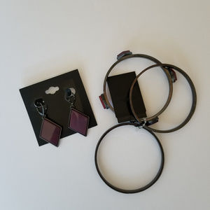 Earrings and (3) Bracelets Gunmetal/Purple - NWT